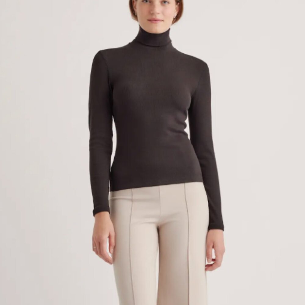 Quince Organic Cotton Micro-Rib Turtleneck, Black, M
